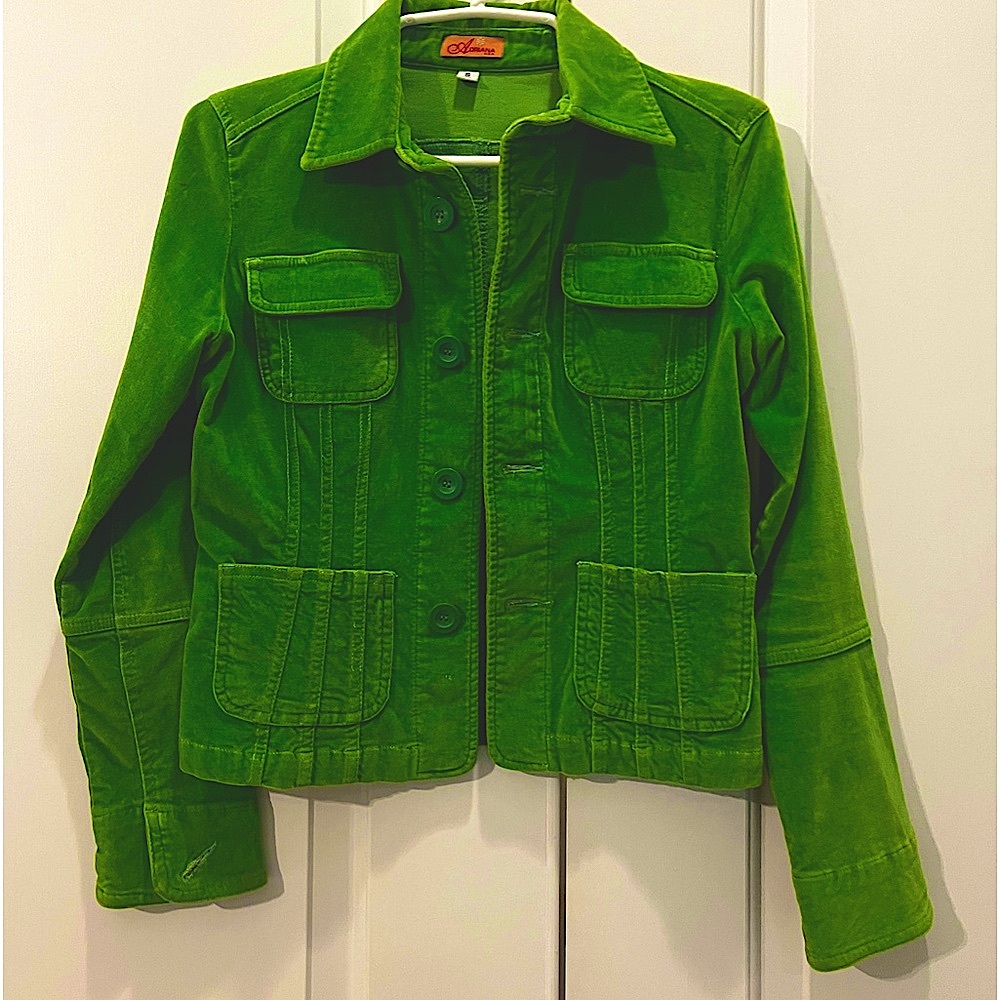 Adriana bright green stretch velvet jacket size Small